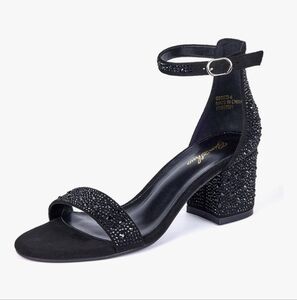 Black Glitter Block Heel Sandals NEW